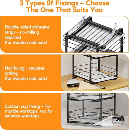 Pull Out Spice Rack Organizer for Cabinet, 2 Tier Metal Seasoning Organizer Slide Out Spice Storage Shelf, Heavy Duty Vertical Spice Rack Pullout for Kitchen, with Labels, 11.5W" X 10.5"D X 9"H