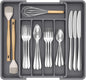 Lifewit Silverware Drawer Organizer, Expandable Utensil Tray for Kitchen, BPA Free Flatware and Cutlery Holder, Adjustable Plastic Storage for Spoons Forks Knives, 8.5-14 x 12", Dark Gray