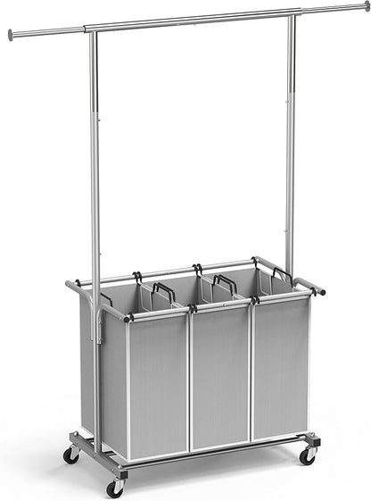 Simple Houseware 3 Bags Laundry Sorter with Extensible Clothes Hanging Rod