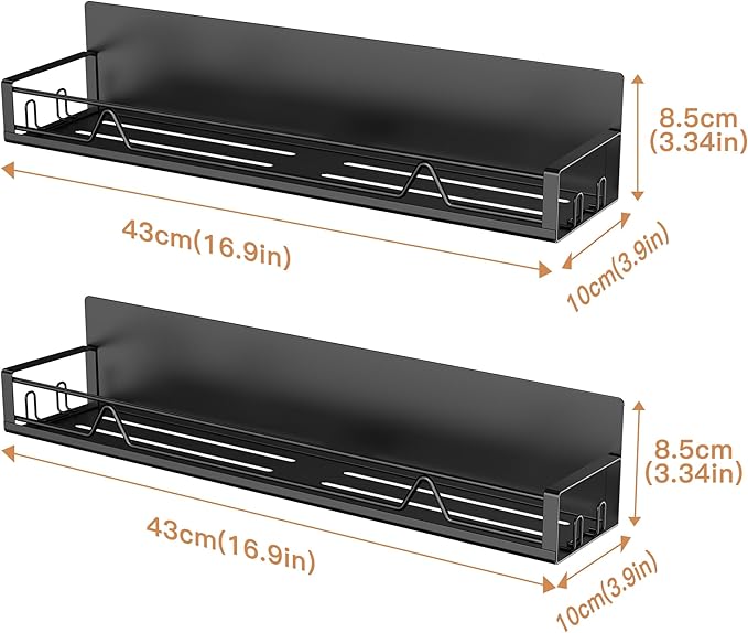 Mystozer 16.9 Inch Wide Large Capacity Magnetic Spice Rack for Refrigerator,2 Pack Metal Fridge Shelf Kitchen Organizers and Storage Fridge Organizer Spicy Shelf Spice Rack（Black）