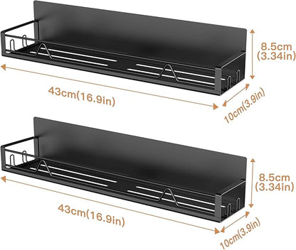Mystozer 16.9 Inch Wide Large Capacity Magnetic Spice Rack for Refrigerator,2 Pack Metal Fridge Shelf Kitchen Organizers and Storage Fridge Organizer Spicy Shelf Spice Rack（Black）