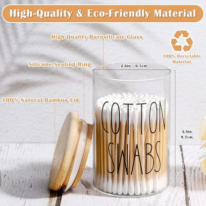 ROADPLUM Qtip Holder Bathroom Set, 4 Pack 10 oz Glass Bathroom Jars with Lid, Glass Organizers/Canisters/Apothecary Jars for Q-tip, Cotton Ball, Floss Pick and Makeup Storage