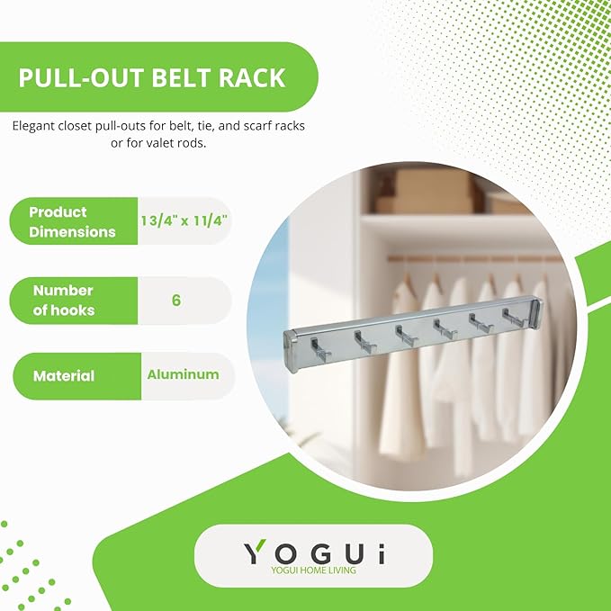 Design-R Pull-Out Belt Rack for Belts, Ties and Scarves, Accessories Storage Hanger with Mounting Hardware (Chrome)