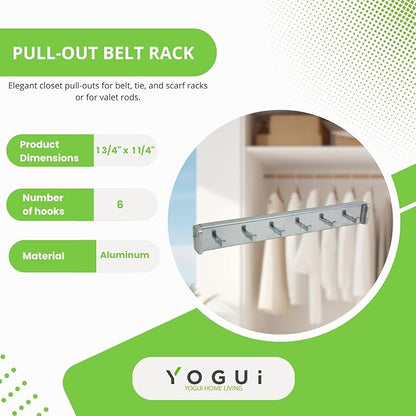 Design-R Pull-Out Belt Rack for Belts, Ties and Scarves, Accessories Storage Hanger with Mounting Hardware (Chrome)