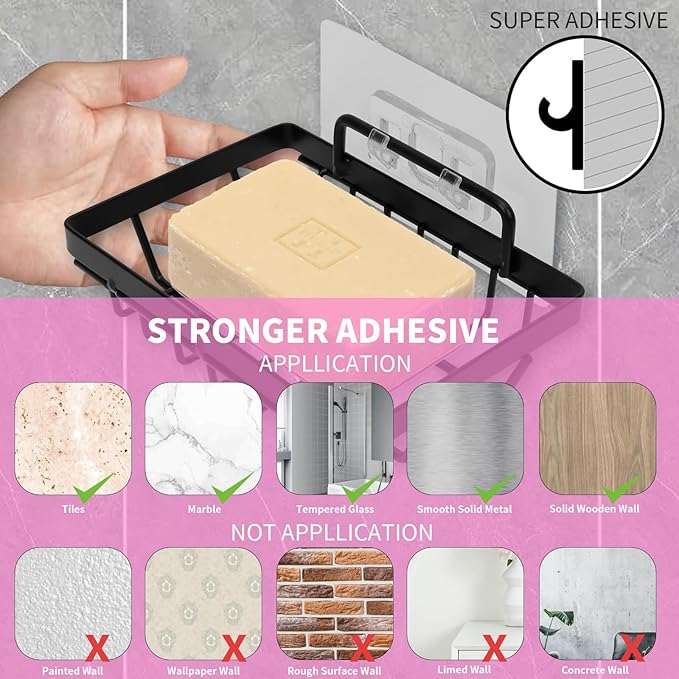 Carrie Joe Soap Dish Holder No Drilling 304 Rustproof Stainless Steel Wall Mounted Soap Holder Tray Bar Sponge Holder for Bathroom & Kitchen