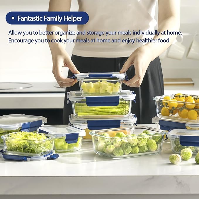 coccot Glass Food Storage Containers with Lids Airtight, [10 Pack] Glass Meal Prep Containers, Storage Container Set with Bpa-free Lid for Food, Lunch Bento Box