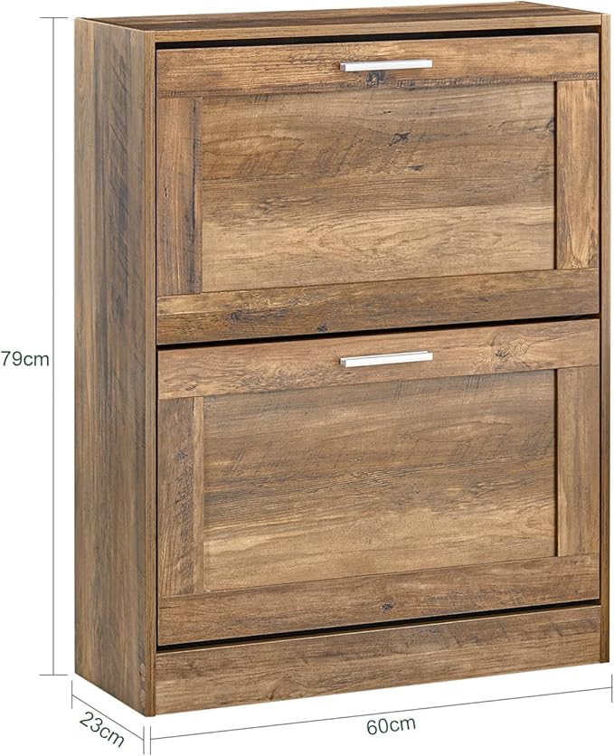 SoBuy Narrow Shoe Cabinet Entryway, Slim Shoe Rack 2 Flip-Drawers, Shoe Storage Cupboard for Hallway Brown FSR137-F