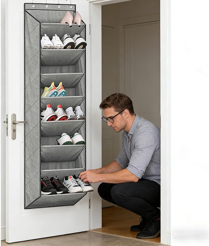 Door Shoe Rack,8 Tiers Boot Holder | Shoe Organizer for Closet with Large Deep Pockets | for Closet Wall Door Bedroom Dorm RV Boot Sock Headphone