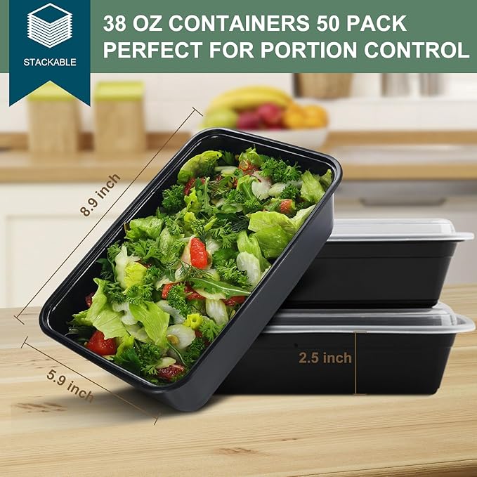 vivigu 50 Pack Meal Prep Containers 38 oz, Leakproof To Go Food Containers, Disposable & Reusable Food Prep Containers for Takeout, Food Storage Containers BPA-Free, Microwave/Dishwasher/Freezer Safe
