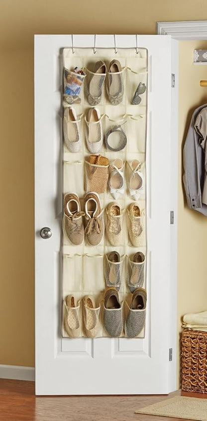 24-Pocket Over The Door Shoe Organizer, Canvas Hanging Storage for 12 Pairs of Shoes