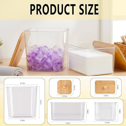 TeSabMi Laundry Storage Containers - Large Detergent Powder Storage with Wooden Lids & Labels, Laundry Pods Holder for Scent Booster, Powder & Pods, Laundry Room Organization 3+1 Pack