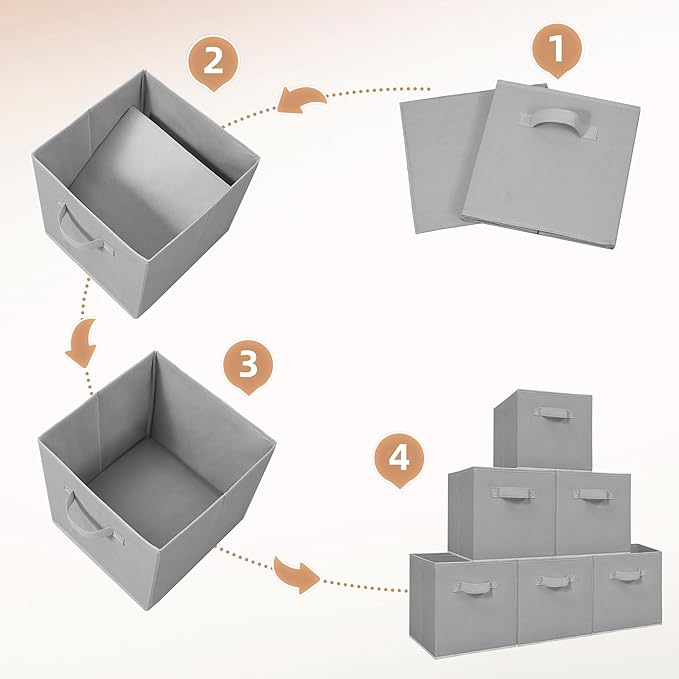Storage Cubes - STORAGE MANIAC, 11 Inch Collapsible Storage Bins with Handles, 6 Pack Fabric Foldable Bins for Organization, Durable Storage Bins for Closet, Shelves, Offices, Toys, Grey