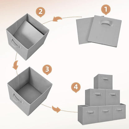 Storage Cubes - STORAGE MANIAC, 11 Inch Collapsible Storage Bins with Handles, 6 Pack Fabric Foldable Bins for Organization, Durable Storage Bins for Closet, Shelves, Offices, Toys, Grey
