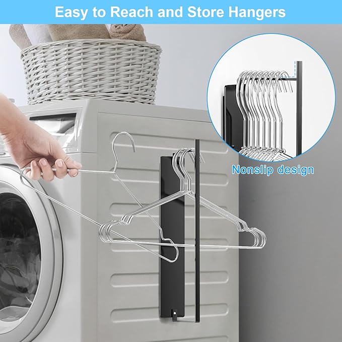 Hanger Organizer Magnetic Hanger Holder for Washing Machine Laundry Room Organization, Black Hanger Stacker Hanger Stand Rack Coat Hanger Organizer Stacker for Adult Kids Velvet Pants Hangers Storage