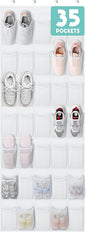 Tiblue Over The Door Shoe Organizer 35 Mesh Pockets Hanging Shoe Organizer Shoe Rack For Door Closet Entryway Bedroom Pantry Organizer - Shoe Holder Hanger For Sneakers, Women High Heeled Shoes White