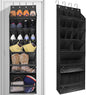 Over The Door Shoe Organizer with Large Deep Pockets - Multifunction Shoe Holder for Narrow Door Hanging - Black 16 Pockets