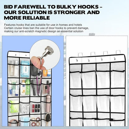 2Pcs Cruise Magnetic Door Organizer with Hooks, Magnetic Door Organizers with 24-Pocket for Cruise Ship, Strong Anti-Scratch Magnets, 2025 Cruise Essential, 8 Hooks, Behind-Door Storage
