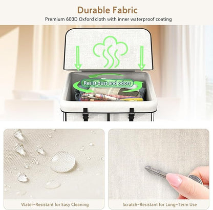 40 Gal Large Laundry Hamper with Lid, Rolling Laundry Basket with Wheels, Oxford Fabric Dirty Clothes Hampers with Removable Laundry Bag & Metal Frame for Bedroom, Laundry Room, Bathroom, Dorm(White)