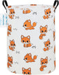 Laundry Basket Canvas Fabric Collapsible Organizer Basket for Storage Bin Toy Bins Gift Baskets Bedroom Clothes Children Nursery Hamper (Round Fox)