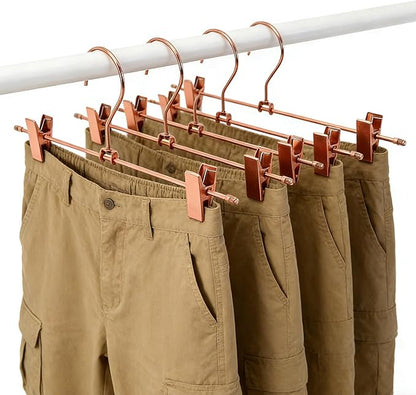 13.8" Rose Gold Pants Clothes Hangers, 10 Pack Trouser Hangers with Clips Metal Trouser Clip Hangers,Heavy Duty Metal Wire Adjustable Clips Bottom Trousers Legging Organizer