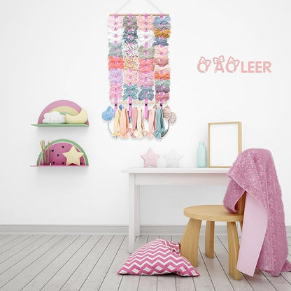 OAOLEER Hair Bow Holder Organizer for Girls，Hair Clips Headband Organizer Storage Wall Hanging Home Decor for Girls Room (Pink)