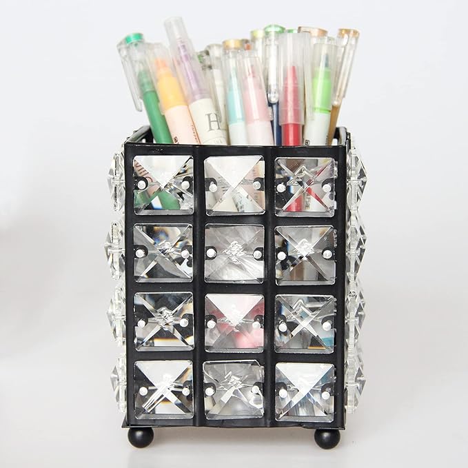 Miaowater Makeup Brush Holder Organizer Cosmetic Brushes Storage Eyeliners Eyebrow Pencil Container Cup (Square, Black)