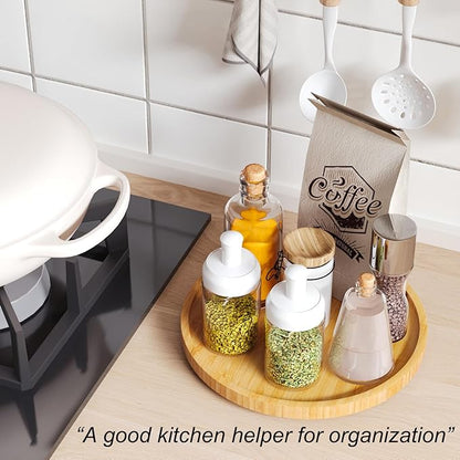 VERTORGAN Lazy Susan Organizer for Kitchen,Bamboo Turntable for Cabinet,Pantry,Vanity,Middle（Natural）