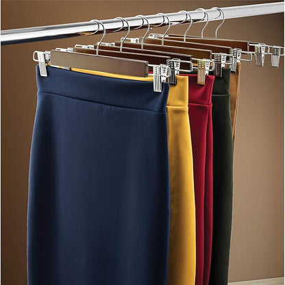 High-Grade Wooden Pants Hangers with Metal Clips Grip, Smooth Finish Solid Wood Jeans/Skirt Hanger, 360 Swivel Hook - Clip Hanger for Pant, Skirts, Slacks - 20 Pack, Vintage Wood