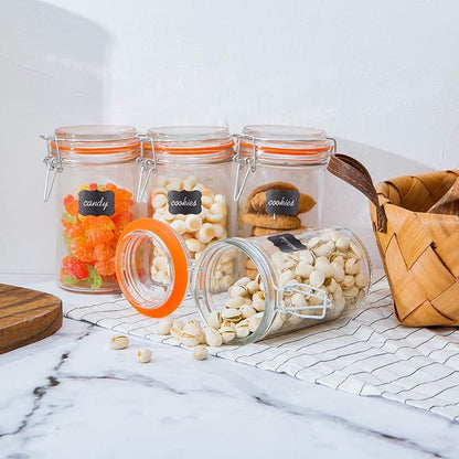 Glass Jars With Airtight Lids, 16 oz Glass Jars With Leak Proof Rubber Gasket,Wide Mouth Mason Jars With Hinged Lids For Kitchen Canisters,Glass Storage Containers 12 Pack