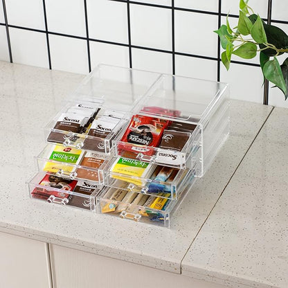 Cq acrylic 1 Pack Clear Acrylic Drawer Organizer Countertop,Stackable 6 Drawers Makeup Storage,Cute Cube Make Up Organizer for Dresser Hair Clip,Beauty Product Desk and Bathroom Organizers and Storage