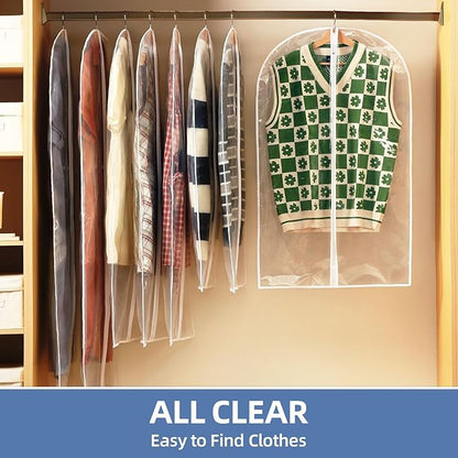 40" All Clear Garment Bags for Hanging Clothes, 5 Packs Suit Bags for Closet Storage, Plastic Waterproof Suit Cover Bags with Zipper for Coats, Jackets, Shirts (Set of 5)