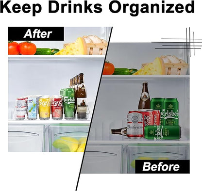 LumoShine Drink Organizer for Fridge, Self-Pushing Soda Can Dispenser for Refrigerator, Width Adjustable Pusher Glide for 12oz to 20oz holds (White, 14.96" D x 18.89" W— 6 Rows)