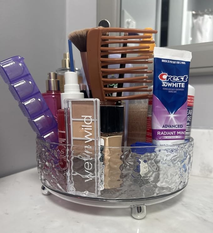 360° Rotating Makeup Organizer, 9" Clear Perfume Organizer Turntable Lazy Susan for Vanity, Pantry, Bathroom Counter, Cabinet, Spinning Cosmetic Storage Holder for Skincare, Perfume, Lotions