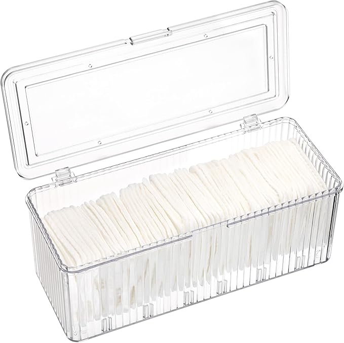 Plastic Clean Pads Holder Rectangular Pad Dispenser for Makeup Desktop Organizer with Lid for Bathroom Vanity
