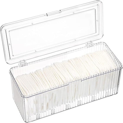 Plastic Clean Pads Holder Rectangular Pad Dispenser for Makeup Desktop Organizer with Lid for Bathroom Vanity