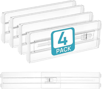 Vtopmart 4 Pack Drawer Dividers for Clothes, 4" High 13"-22" Adjustable Expandable Dresser Drawer Organizer, Clear Plastic Separators for Dresser, Baby Clothing, Underwear, Cosmetic, Toiletries
