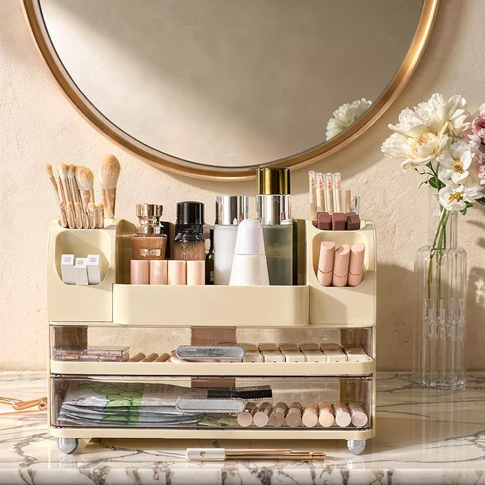 Large Makeup Organizer Countertop with Drawers, Make Up Organizer for Vanity, Makeup Storage Organizer Countertop Makeup Organizers for Skincare, Cream