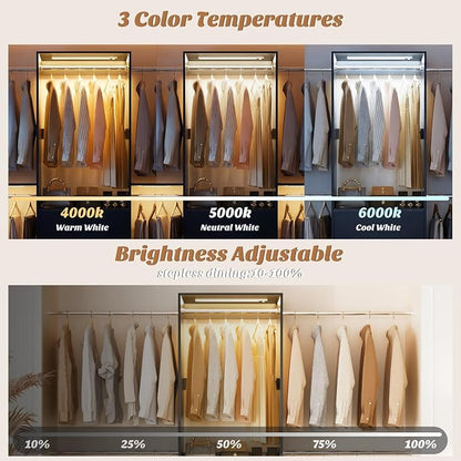 Aheaplus Closet System with Motion-Sensing Light, 3 Wooden Drawers and 4 Hanging Rods, Customizable Walk-in Closet Organizer with 3CCT LED, Heavy Duty Garment Rack for Bedroom,Black