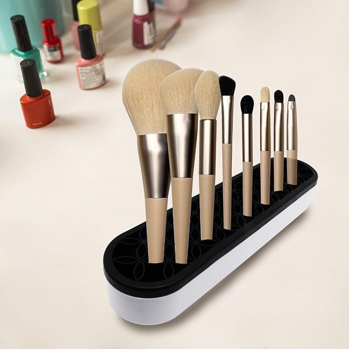 1Pcs Black Silicone Makeup Brush Holder Make Up Brush Holder Stand Makeup Brushes Storage for Painting Pen Brushes Nail Clippers Drill Pens Ruler Sewing Craft Tools