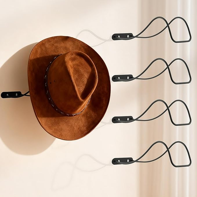 ‌4-Pack Western Cowboy Hat Rack Wall Mount Hanger – Space-Saving Hat Organizer with Screws & Anchors, Easy Installation for Home/Office/Retail‌