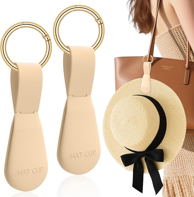 Fikoksol Magnetic Hat Clip 2-Pack - Light Khaki Hat Clip for Travel on Bag, Magnetic Hat Clips for Bag, and Secure Hat Holder for Travel on Caps & Beach Hats, Vacation Essentials