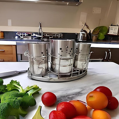 Self Draining Tableware Utensil Storage Box- Spoon,Knife,Fork,Chopstick,Steel Cutlery Holder/Organizer Stand For Kitchen Kitchen Utensil Organizer, 3 Compartments, Silver, Storage RacK