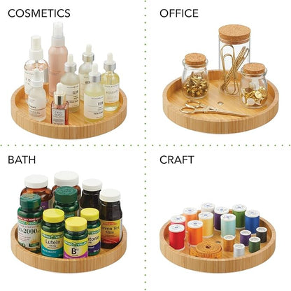mDesign Bamboo Lazy Susan Turntable Food Storage Container for Cabinets, Pantry, Refrigerator, Countertops, Spinning Organizer for Spices, Condiments - 9" Round - Echo Collection - 2 Pack - Natural