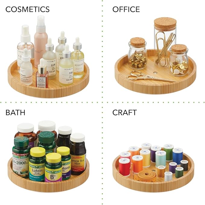 mDesign Bamboo Lazy Susan Turntable Food Storage Container for Cabinets, Pantry, Refrigerator, Countertops, Spinning Organizer for Spice Bottles, Condiments, Baking, 9" Round, Echo Collection, Natural
