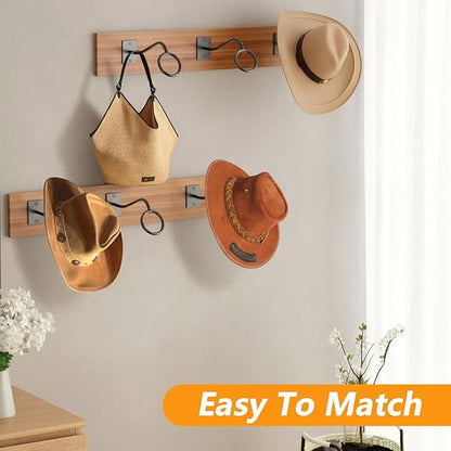 6 Pcs Cowboy Hat Rack for Wall, Cowboy Hat Holder Wall Mount, Western Rustic Metal Hats Hanger Hooks Organizer for Fedora, Sun Hats, Wide Brim, Western Room Decor