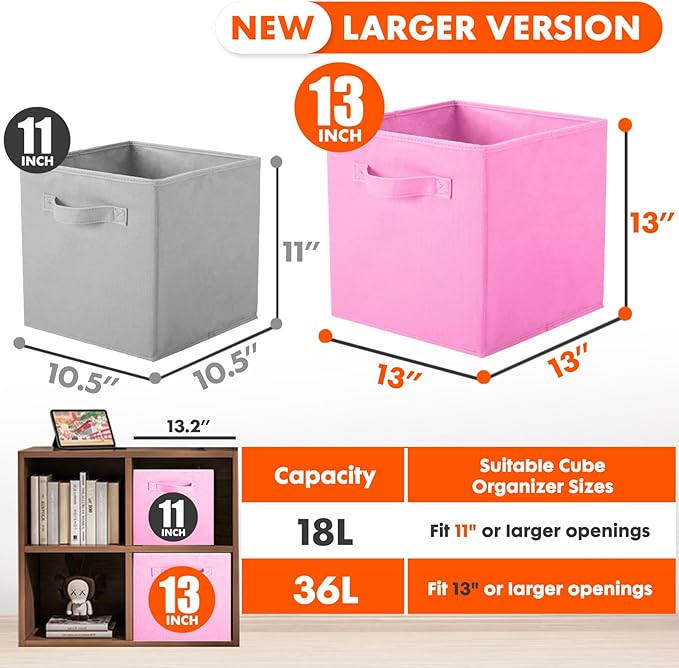 ShellKingdom Storage Bins, Foldable Fabric Storage Cubes And Cloth Storage Organizer Drawer For Closet And Toys Storage, 13 X 13 X 13 INCH, 2 Pack (Pink)