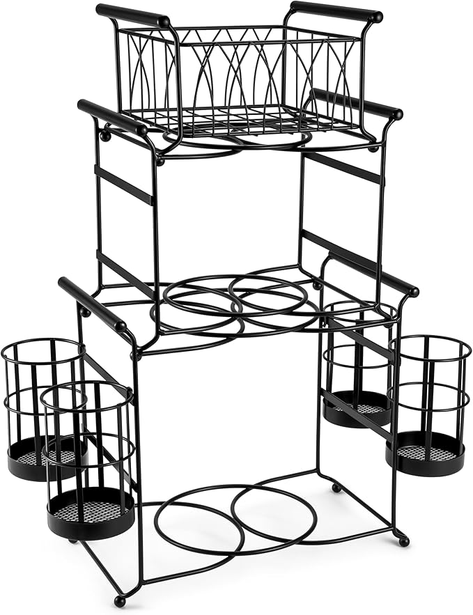 Sorbus® Buffet Caddy — 7-Piece Stackable Set Includes Plate, Napkin, and Silverware Holder, 3-Tier Detachable Tabletop Organizer — Ideal for Kitchen, Dining, Entertaining, Parties,Thanksgiving (Black)