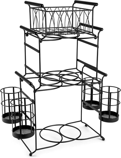 Sorbus® Buffet Caddy — 7-Piece Stackable Set Includes Plate, Napkin, and Silverware Holder, 3-Tier Detachable Tabletop Organizer — Ideal for Kitchen, Dining, Entertaining, Parties,Thanksgiving (Black)