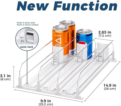 Puricon Drink Organizer for Fridge - Spring Loaded Pusher Glide, Self Pushing Soda Can Dispenser, Beer Bottle Beverage Holder for Refrigerator - 3 Rows, White