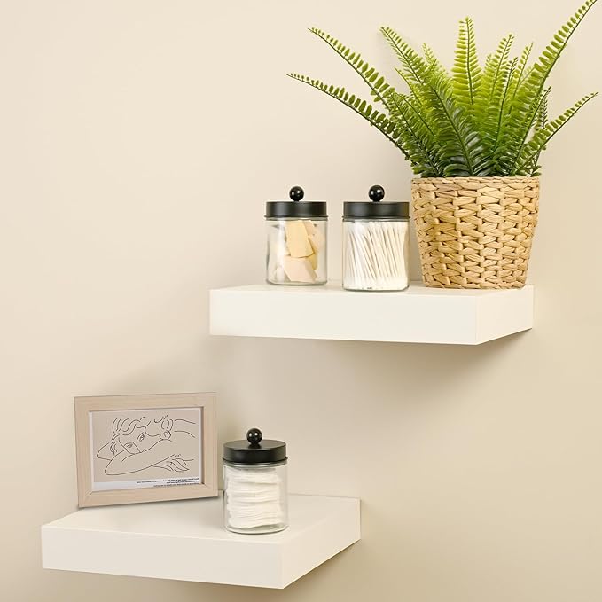 SheeChung 3-Pack Glass Apothecary Jars (Mix Colors) - Black, Gold, Brushed Nickel Stainless Steel Qtip Holder Set - Modern Bathroom Vanity Organizer for Cotton Swabs, Balls, Pads - Multi-Color Decor